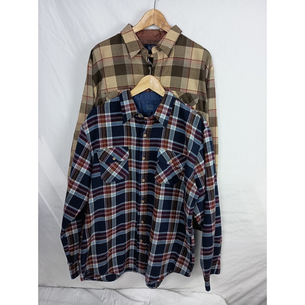 Vintage Sears Flannel Button Up Size XL Extra Large 17-17 1/2 Lot Of 2